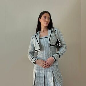 NWT Cider Light Blue & White Tweed Mini Dress with Cropped Jacket